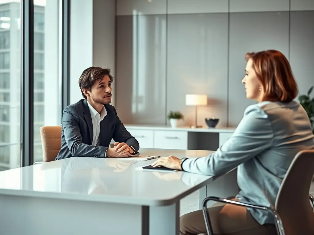 A business coach reviewing a personalized coaching plan with a client, highlighting specific goals, strategies, and milestones tailored to the client's individual needs and aspirations.